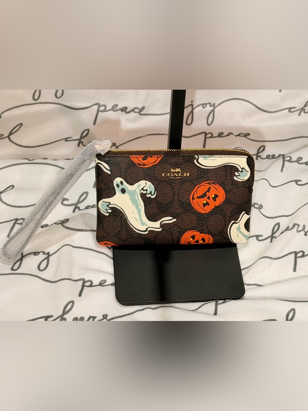Coach Corner Zip Wristlet Halloween Ghost Pumpkin Signature Canvas Print 2025